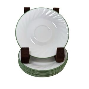 Corelle Chutney Swirl Saucers Green Rim 6.25" Set Of 8